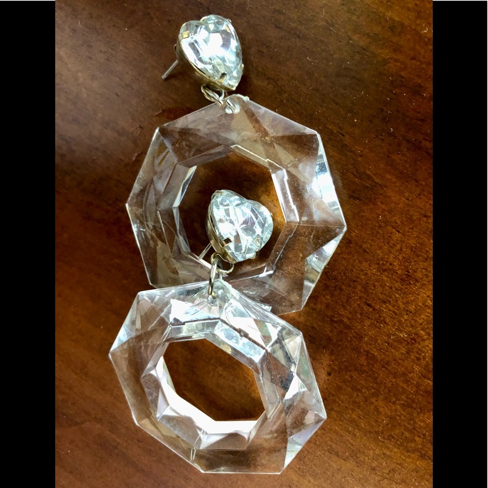 VTG 80s 💜crystal & lucite hoop 2.5” pierced earrings